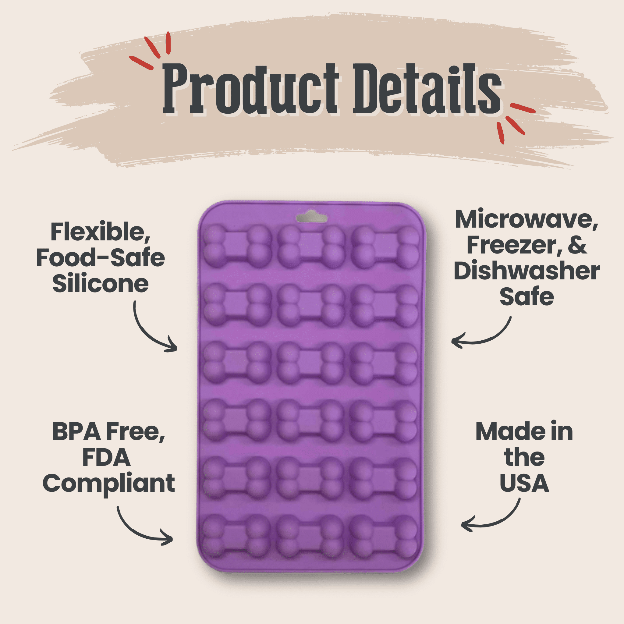 Farm To Pet pet treat molds, flexible silicone mold for making custom-shaped dog treats with detailed animal designs.