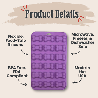 Farm To Pet pet treat molds, flexible silicone mold for making custom-shaped dog treats with detailed animal designs.