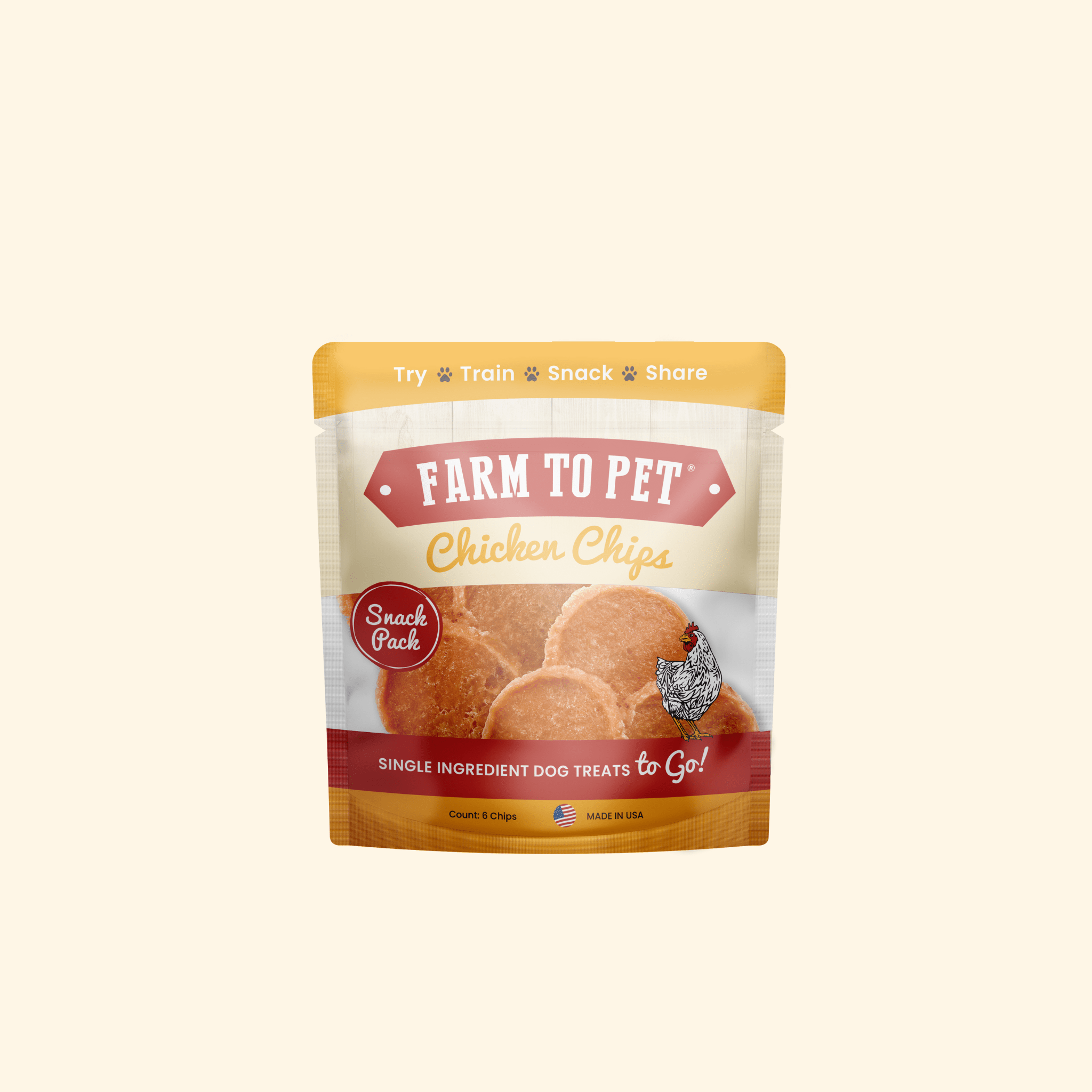 Farm To Pet Chicken Chips Snack Pack with dog treats and party favors, featuring lean chicken dog snacks in a colorful bundle.