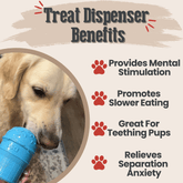 Farm To Pet blue ice cream treat dispenser for dogs, durable plastic toy for dispensing treats during playtime.
