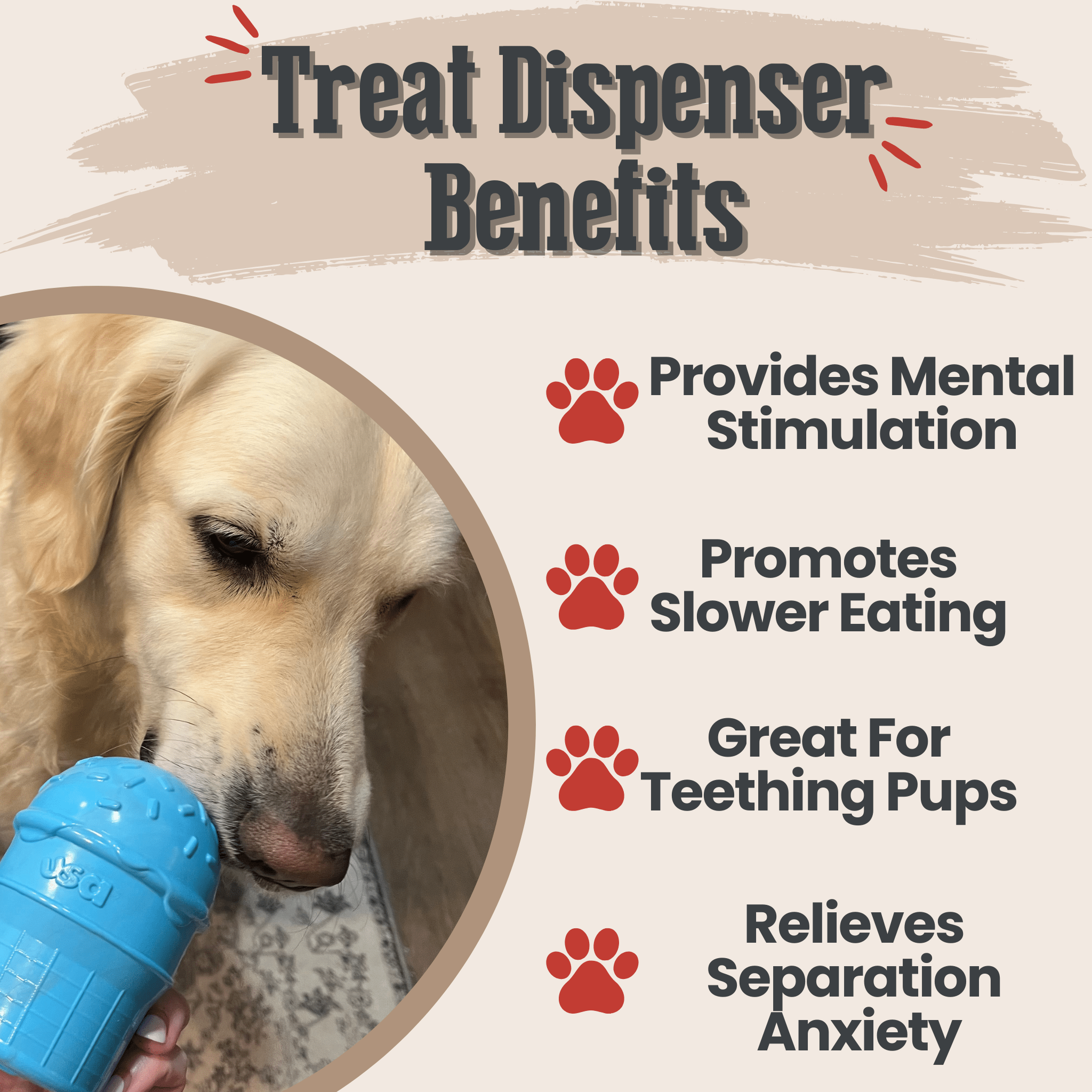 Farm To Pet blue ice cream treat dispenser for dogs, durable plastic toy for dispensing treats during playtime.