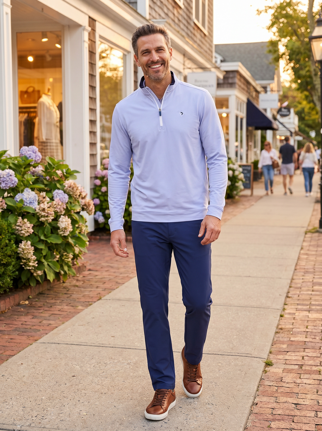 White Water Life Long Beach quarter zip long sleeve shirt in ultra-soft, lightweight fabric, shown in a close-up image.