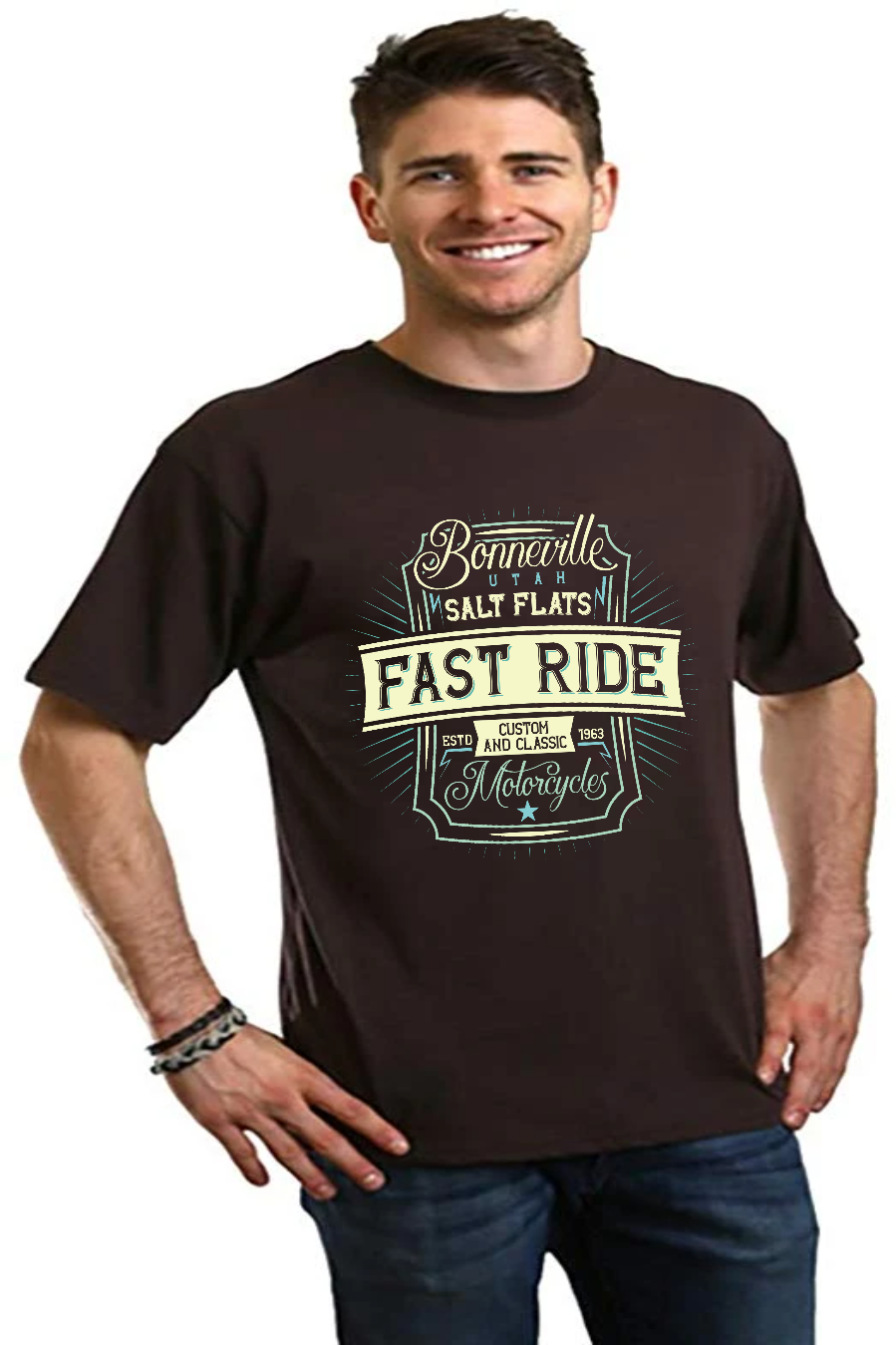 Mens printed T-shirt from Spun Bamboo, Fast Ride collection, made of bamboo viscose and organic cotton with graphic design.
