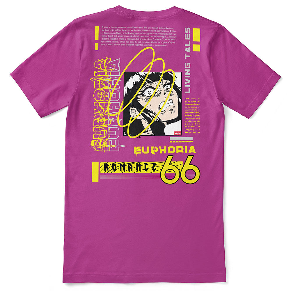 Yūjin Clothing Euphoria T-Shirt featuring a vibrant graphic design and comfortable fit, made from soft, breathable fabric.
