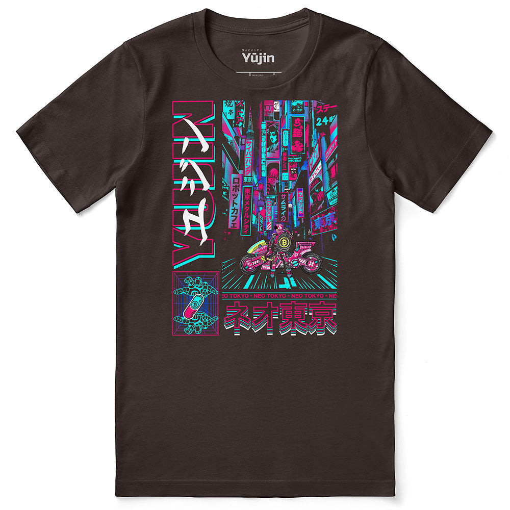 Yūjin Clothing Neo Tokyo T-Shirt featuring vibrant cityscape graphic and casual fit, ideal for streetwear style.