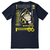 Yūjin Clothing Euphoria T-Shirt displayed on a hanger, featuring a vibrant graphic design on soft cotton fabric.