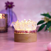 Find My Peace Quartz and Tourmaline night light from Conscious Items, featuring a calming lamp with glowing crystals in a tranquil setting.