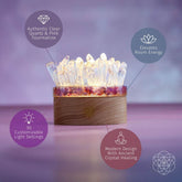 Find My Peace quartz and tourmaline night light from Conscious Items, featuring a blooming tranquility lamp with vibrant crystal details.