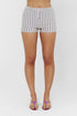 FindmeNowthelabel Jaci Shorts in Seaside Stripe, dusty blue bottoms with a relaxed fit and soft fabric for casual wear.