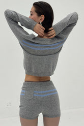 Heathergrey and cotton blue cashmere wool stripe cardigan from findmenowthelabel, knitwear with a cozy, stylish design