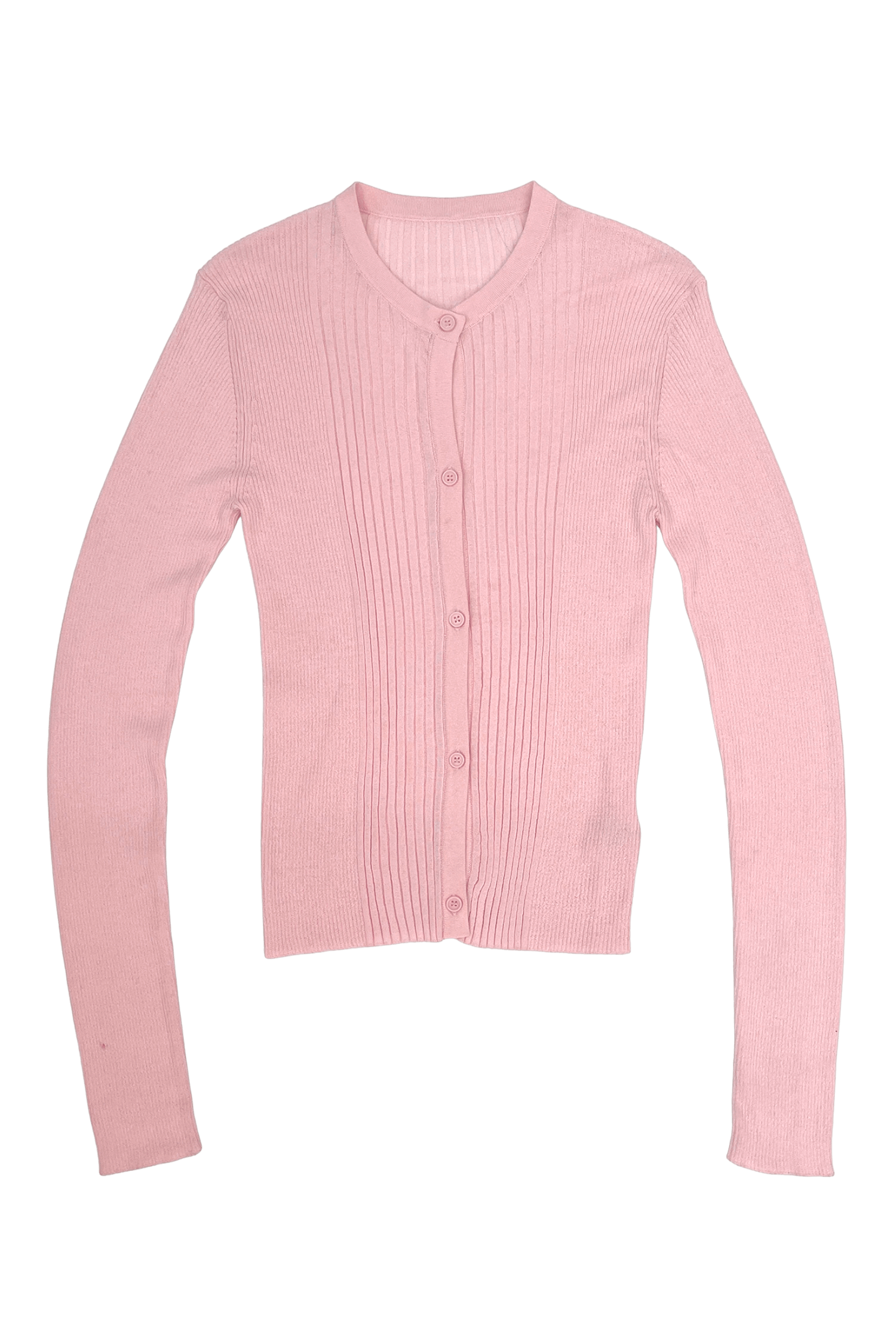 Powder pink ribbed knit cardigan by findmenowthelabel, featuring a cozy, textured knitwear design with a relaxed fit.