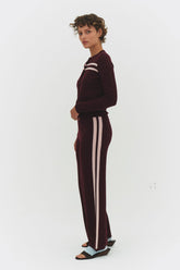 Findmewthelabel cashmere wool stripe cardigan in raspberry cream, featuring soft knitwear with colorful stripe pattern.