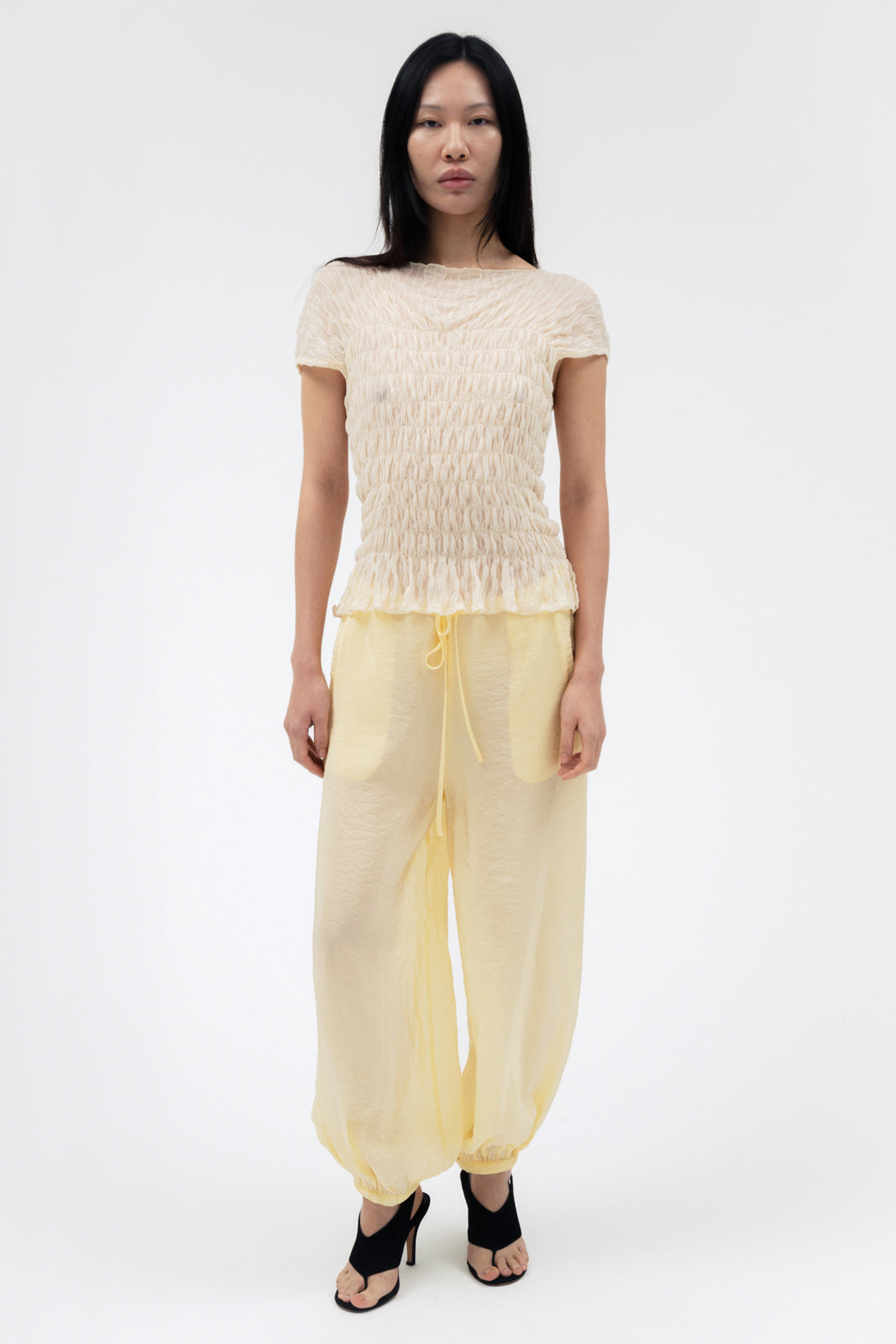 Findmenowthelabel ZORA voile pant in butter, lightweight flowy pants with a relaxed fit and soft fabric for casual wear.