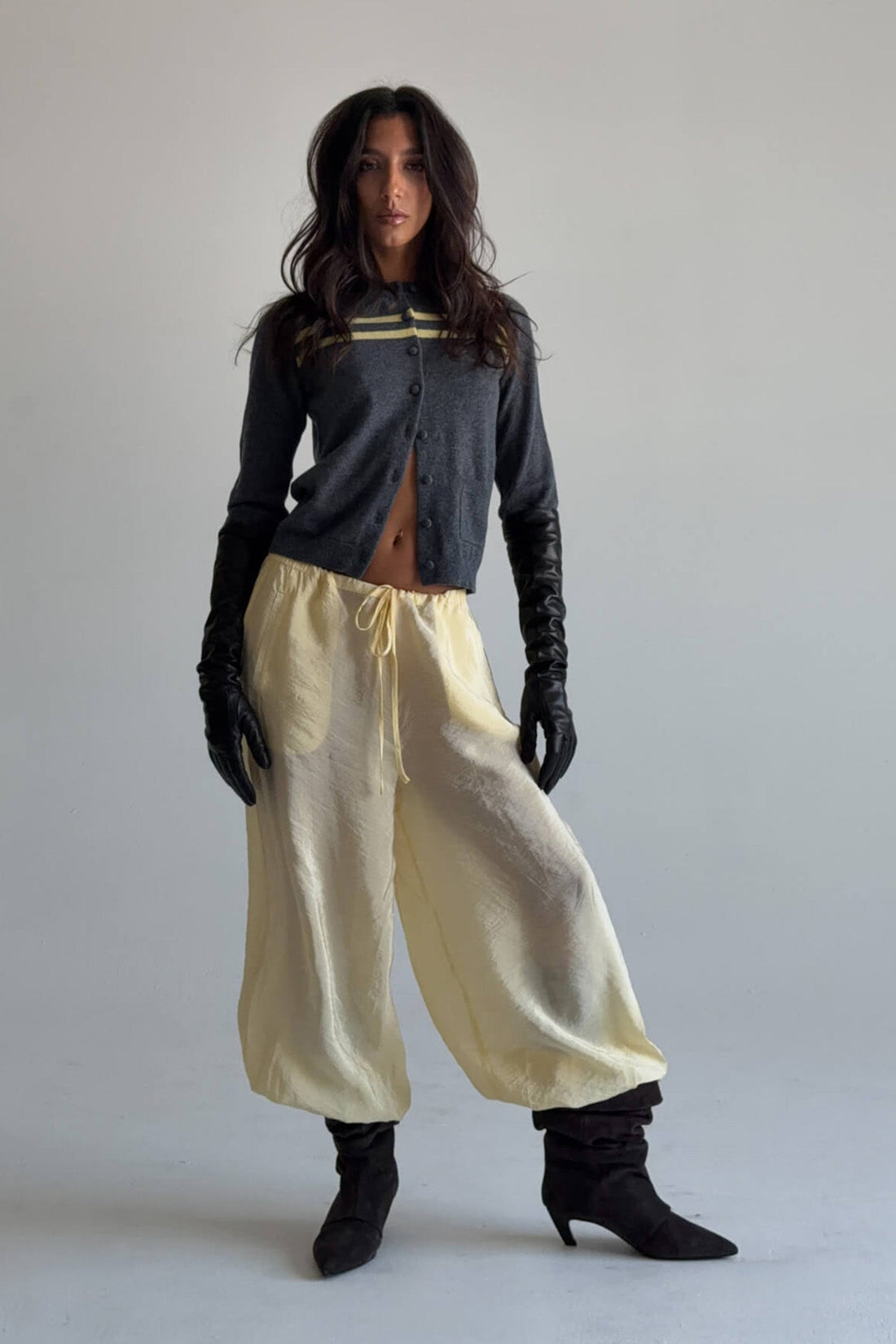 Findmenowthelabel Zora Voile Pant in Butter, lightweight flowy pants with a relaxed fit and soft fabric for comfortable wear.