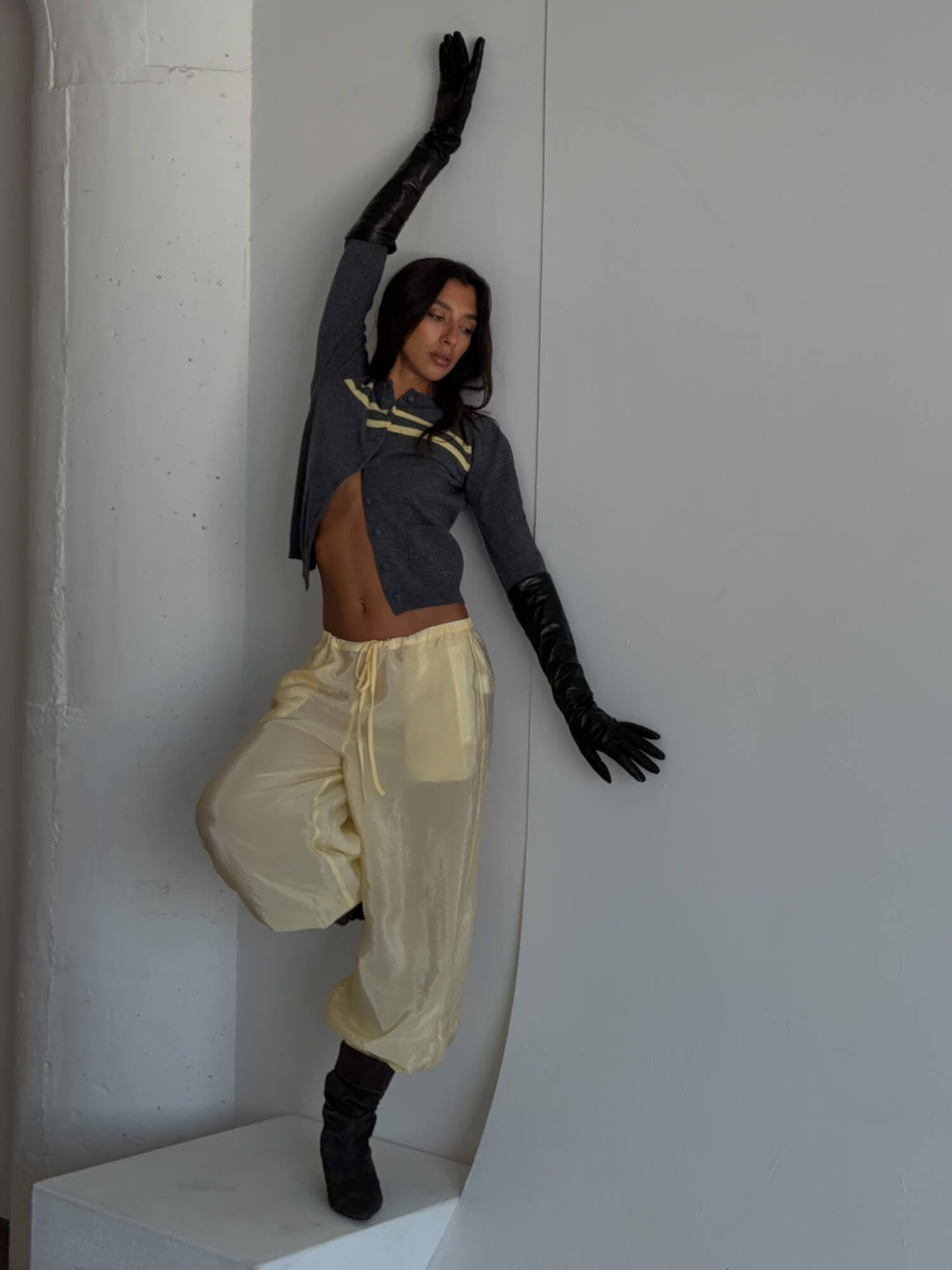 Light beige ZORA voile pants by findmenowthelabel featuring a relaxed fit and soft, airy fabric, perfect for casual wear.