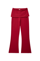 Findmenowthelabel Maru pants in raspberry color, flat lay showing stylish, casual pants with a relaxed fit and vibrant hue.
