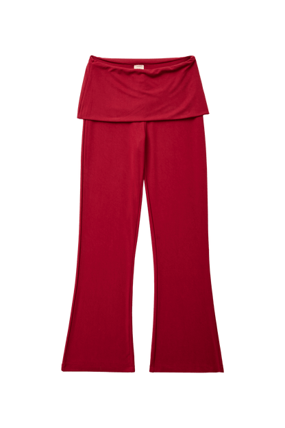 Findmenowthelabel Maru pants in raspberry color, flat lay showing stylish, casual pants with a relaxed fit and vibrant hue.