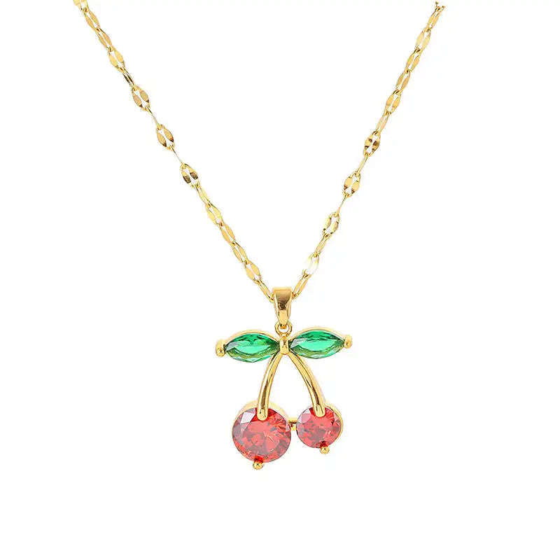 Cherry charm necklace featuring a delicate cherry pendant, stylish accessory from Fitkitty Culture accessories collection.