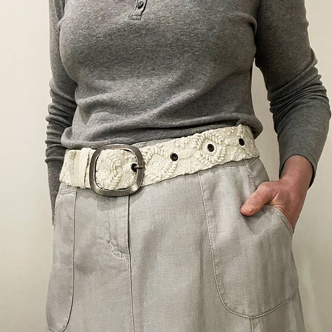 Wandering Clouds embroidered wool belt from Fitkitty Culture accessories, featuring colorful cloud embroidery on soft wool material.