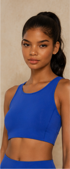 Fitkitty Culture Breathe Easy cut-out back sports bra in Lycra® blend, shown on a model, ideal for activewear and yoga.