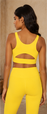 Fitkitty Culture Breathe Easy cut-out back sports bra in Lycra® blend, designed for activewear and yoga workouts.