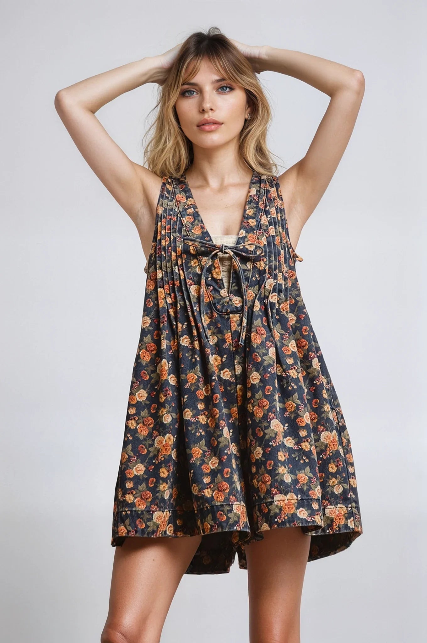 Vintage Bloom Denim Romper by Fitkitty Culture features a stylish, casual denim design perfect for relaxed, trendy women&