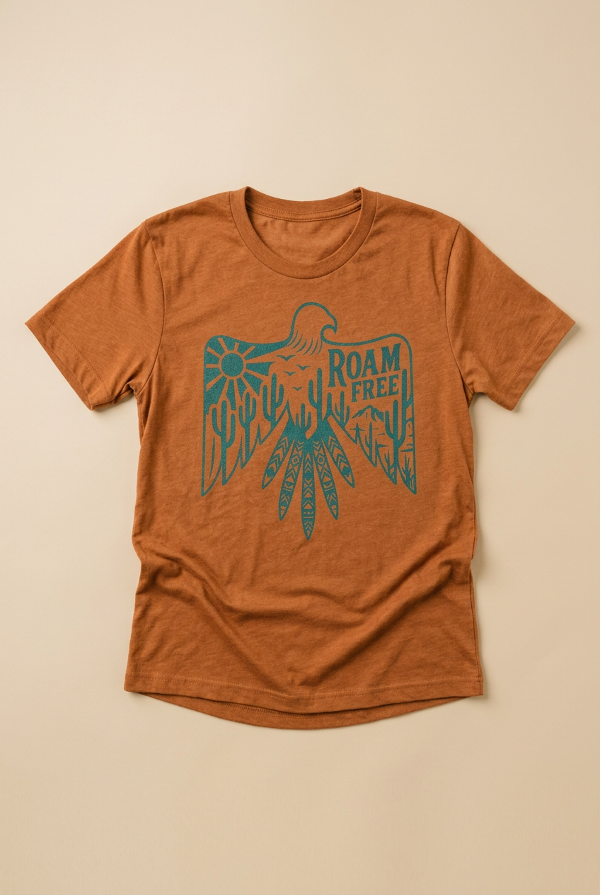 White Roam Free Boho Western-style tee from Fitkitty Culture, casual women&