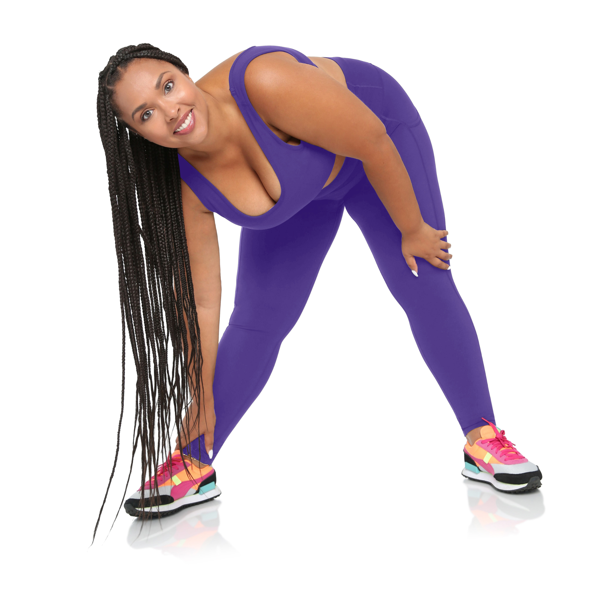 Black high-rise leggings from Fitkitty Culture BodyLove collection, featuring a snug fit and stretch fabric for active wear.