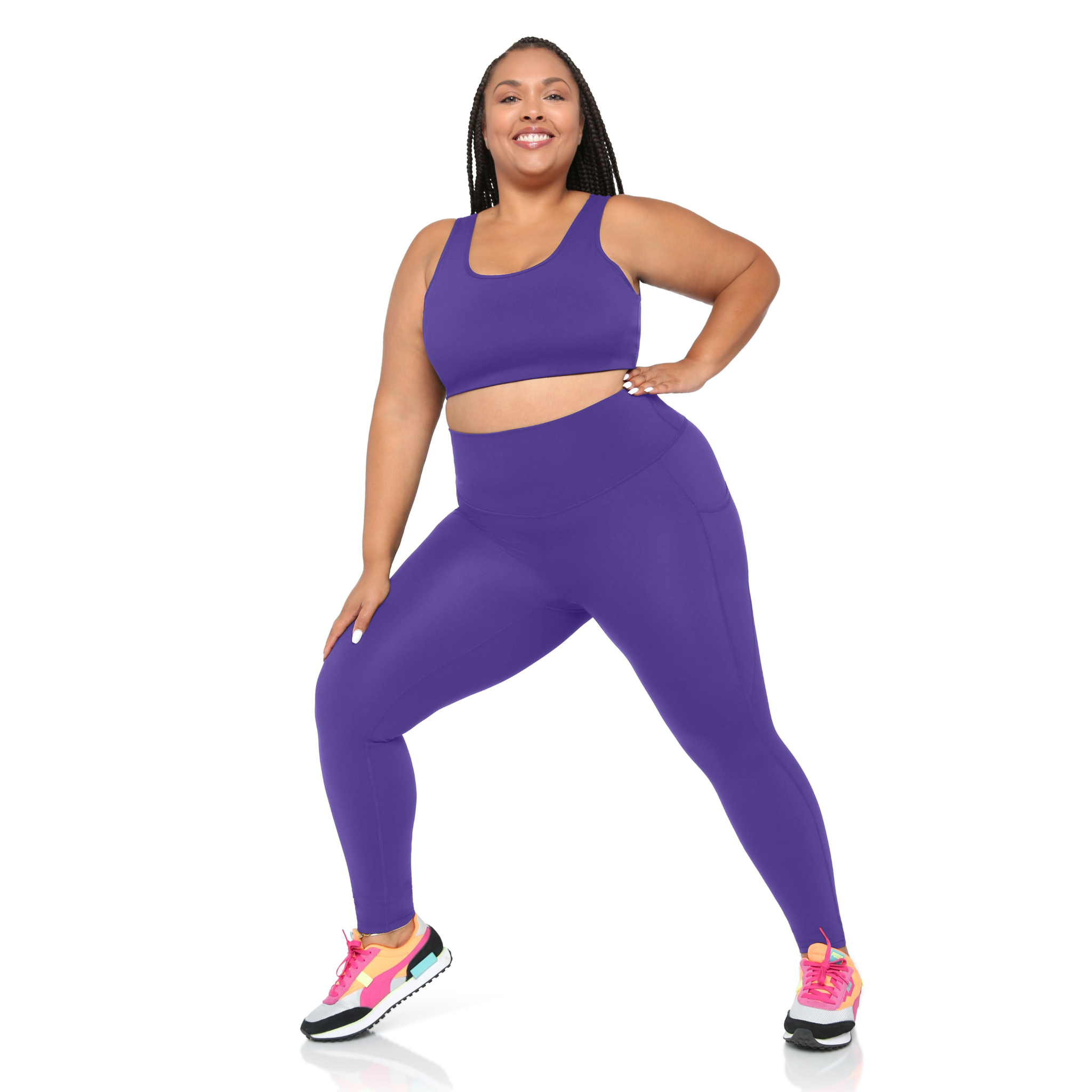 Black high-rise leggings by Fitkitty Culture, made from stretchy athleisure fabric, perfect for yoga and casual wear.