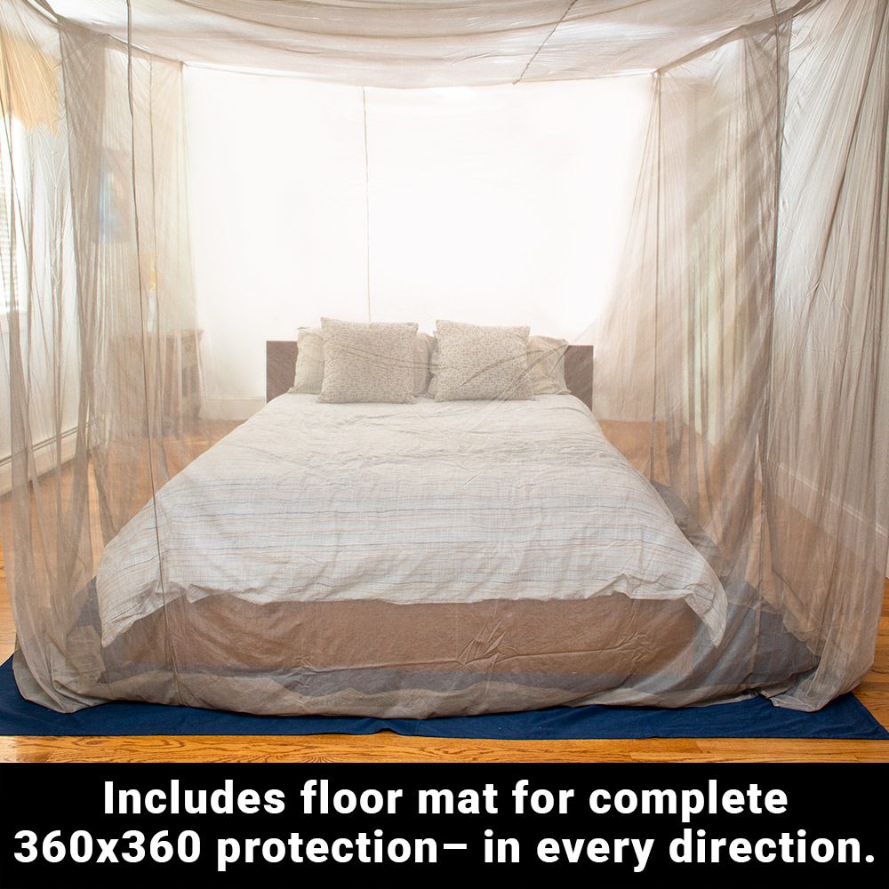 Shield Your Body SYB Faraday Bed Canopy with floor mats, designed to block electromagnetic fields and enhance bedroom privacy.