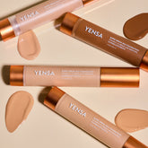 YENSA Super Serum Silk Foundation in natural shade, showcasing smooth, radiant skin with a hydrating, peptide-infused formula.