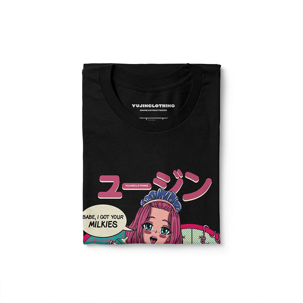 Yūjin Clothing Got Your Milkies T-Shirt featuring a casual fit with a graphic print on soft cotton fabric.