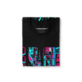 Yellow Neo Tokyo T-Shirt by Yūjin Clothing featuring vibrant cityscape artwork on soft fabric.