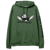 Yūjin Clothing Maybe Never Hoodie displayed on a model, featuring a casual fit and soft fabric in classic hoodie style.