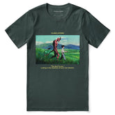 Yūjin Clothing Devil and Boy T-Shirt featuring a graphic print of a devil and boy in bold colors on a black fabric.