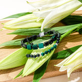 Conscious Items bracelet set featuring jewelry for mental healing, with heart and mind-themed designs in a calming style.