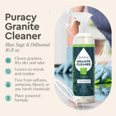 Puracy Granite Cleaner in a spray bottle, designed for cleaning and polishing granite surfaces with natural, effective formula.