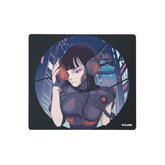 Cyberpunk girl design gaming mouse pad by Yūjin Clothing, featuring vibrant cyberpunk artwork on a smooth surface.