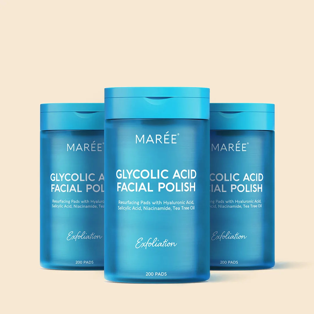 Maree Glycolic Acid Pads, 200 count, featuring soft cotton pads infused with exfoliating glycolic acid for skincare.