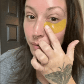 Maree 24K Gold Anti-Aging Eye Patches shown on a white background, featuring gold-colored gel under the eyes for rejuvenation.