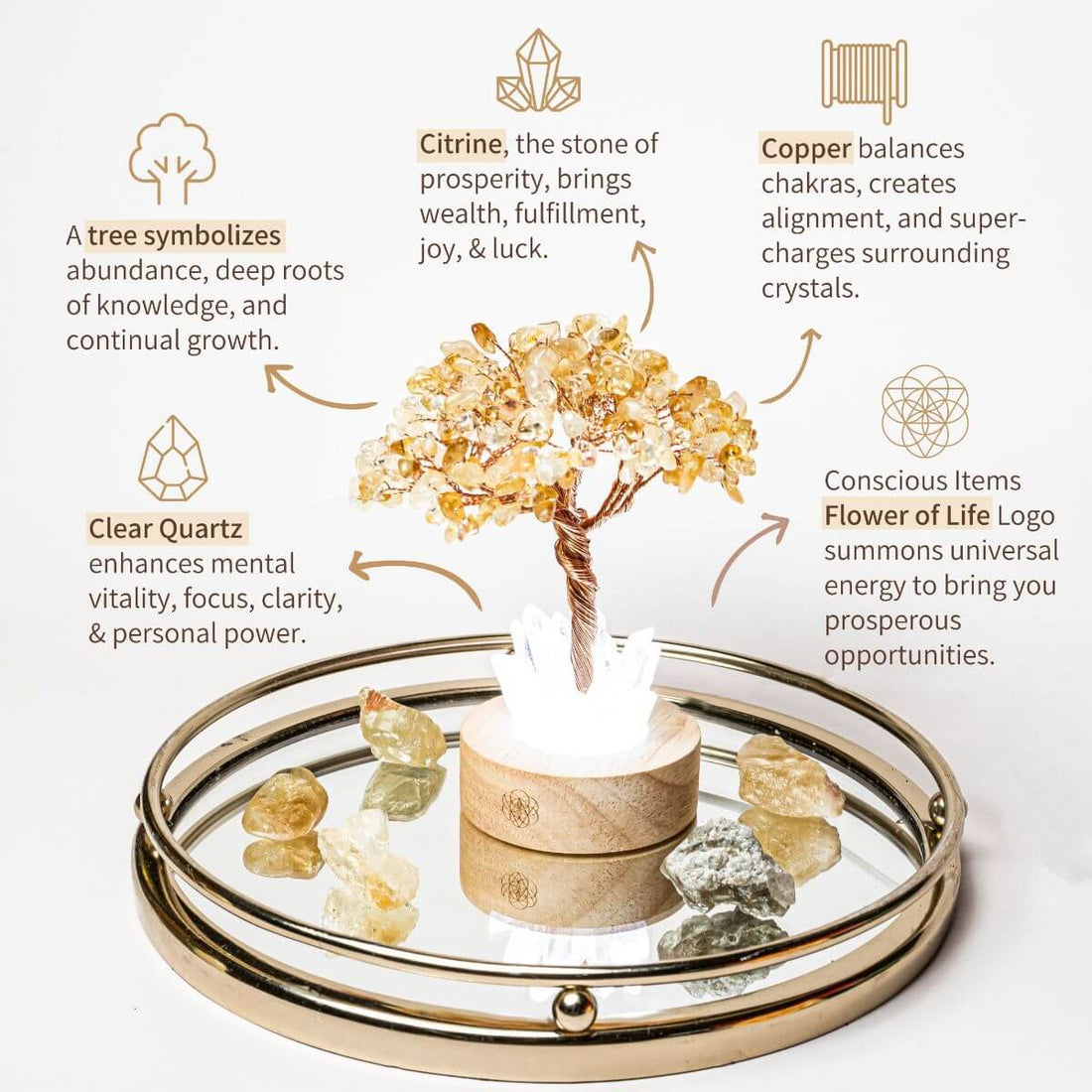 Golden Lamp of Wealth night light featuring a Citrine Tree design by Conscious Items, with a warm glowing golden base.