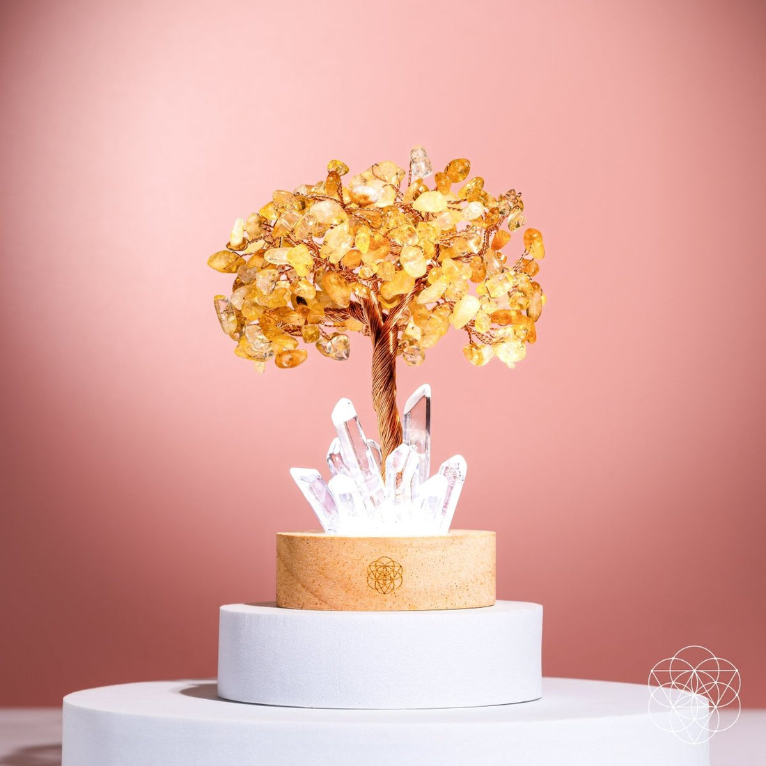 Golden Lamp of Wealth Citrine Tree night light featuring a golden base and glowing citrine gemstone details.