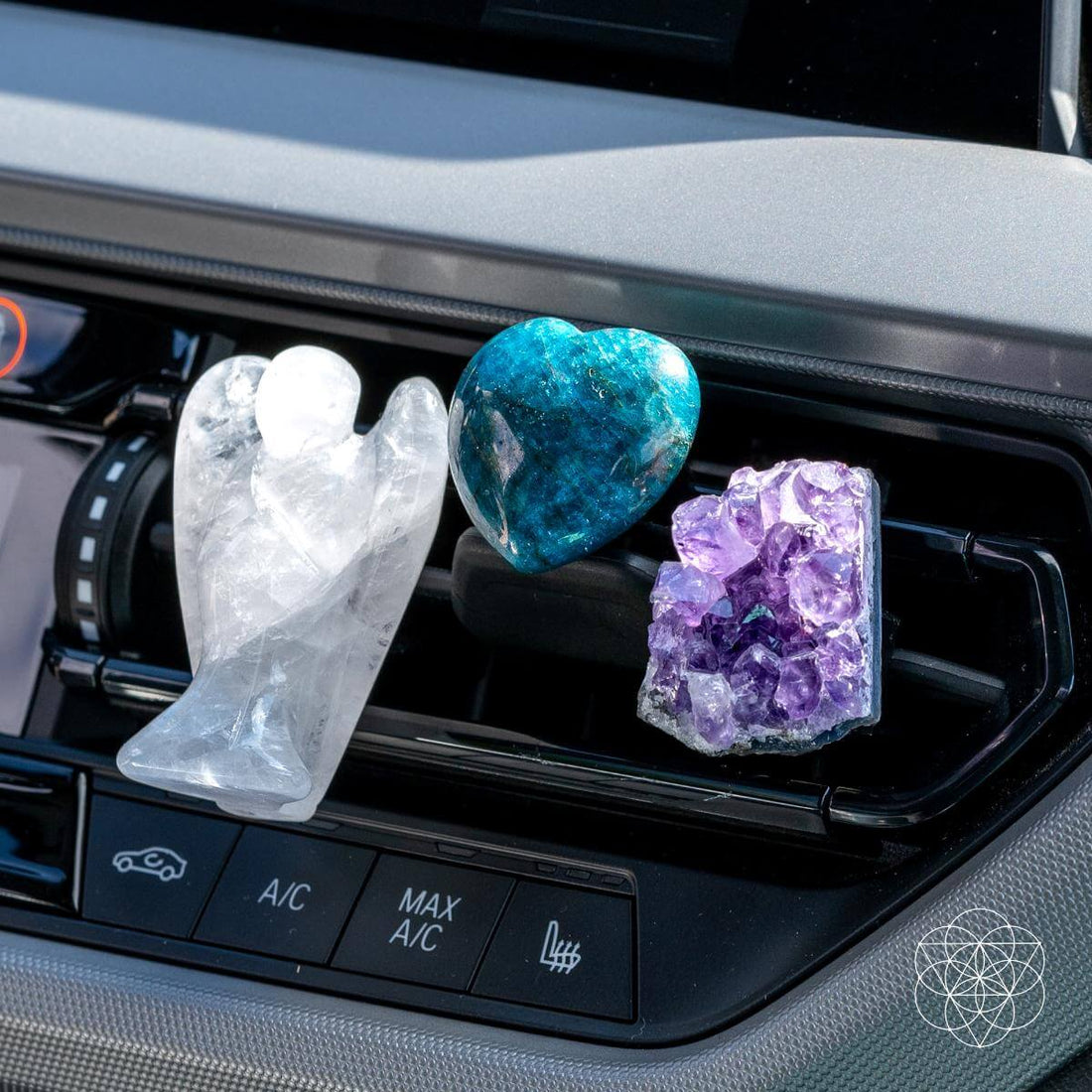 Set of Guardian Angel Car Crystals of Protection by Conscious Items, featuring clear crystals with angel-shaped accents for protection.
