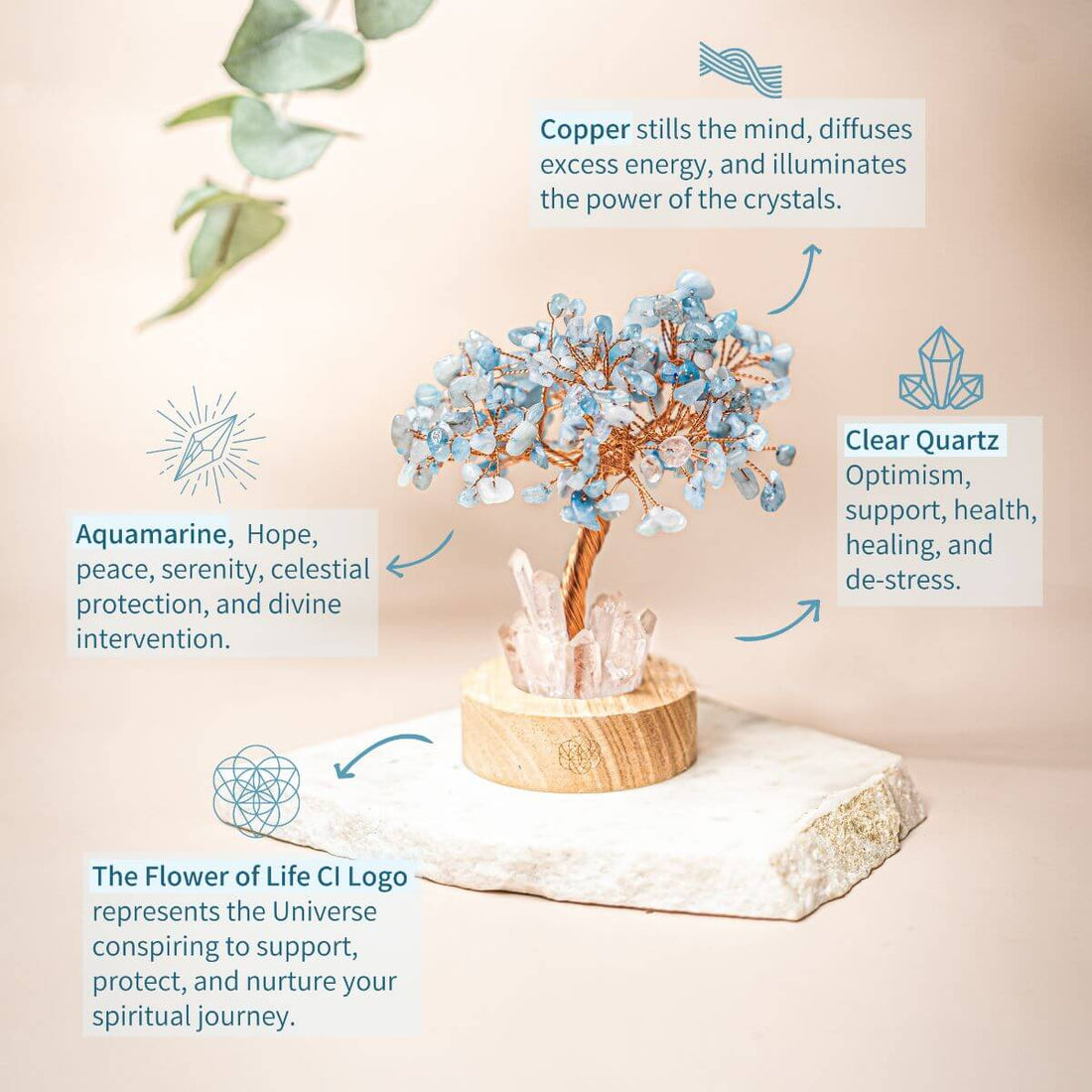 Aquamarine Tree Guardian Angel Night Light by Conscious Items, decorative lamp of protection with a serene guardian angel design