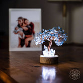 Aquamarine Guardian Angel Lamp of Protection night light featuring a tree design by Conscious Items, ideal for spiritual ambiance.