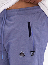 Steel blue SCR Sportswear urban stride all-day wear shorts with zip pockets for men, 11-inch inseam, ideal for gym and casual use.