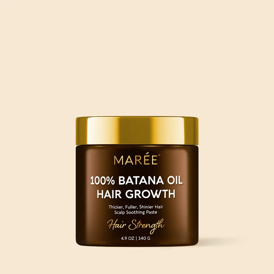 Maree Pure Batana Hair Growth Paste in a jar, showing the natural hair care product with a smooth paste texture.