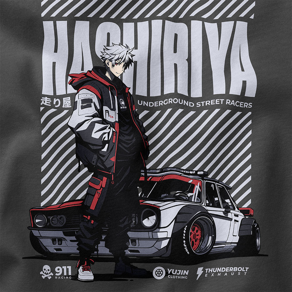 Yūjin Clothing Hashiriya Oversized Faded Car T-Shirt featuring a vintage-inspired automotive graphic in faded print.
