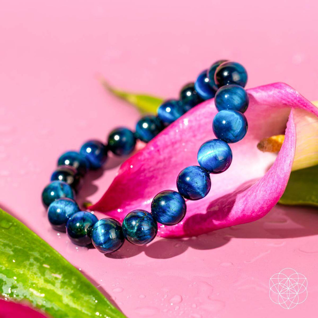 Royal blue Tiger’s Eye bracelet by Conscious Items featuring a sleek, polished design with a stretch cord for a comfortable fit.