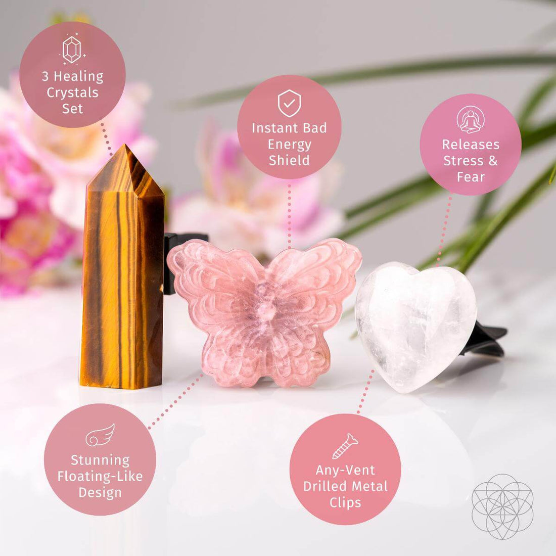 Healing Butterfly crystal car kit by Conscious Items featuring colorful healing crystals for safety and positive energy in the vehicle.